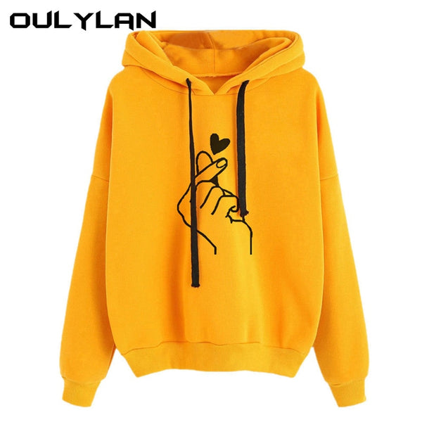 Oulylan Women Hoodies Casual Print Solid Loose Drawstring Sweatshirt Ladies Long Sleeve Hooded Autumn Female Pullover