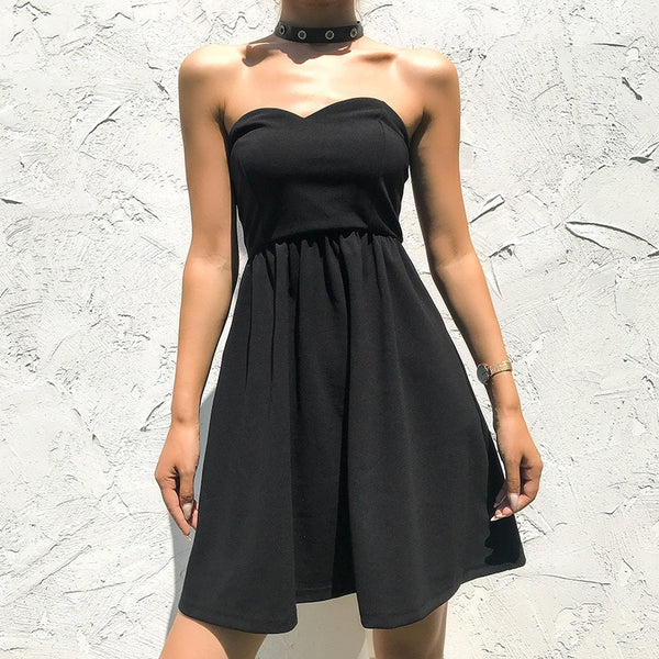 YYXZ Summer Fashion Sexy Contrast Color Backless Lace-up Sleeveless SML Woman Casual A-line Dress Lady Strapless Mini Dress