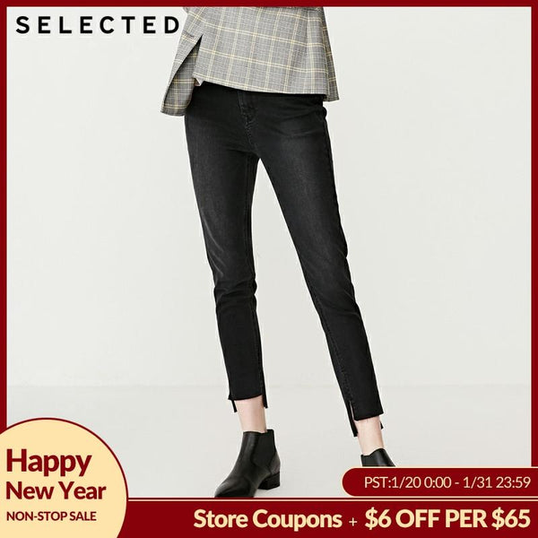 SELECTED Women's Slight Stretch Lycra High-rise Irregular Skinny Jeans C|419132532