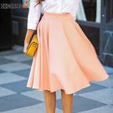 Casual Empire Waist Pleated Skirts Women Fashion Solid Knee-Length Skirts plus size faldas mujer moda