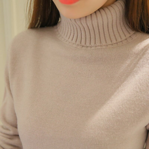 Sweters Women  Autumn Winter Thick Women Pullover Sweaters Turtleneck Long Sleeve Solid Sexy Slim Knitted Sweater Pull Femme