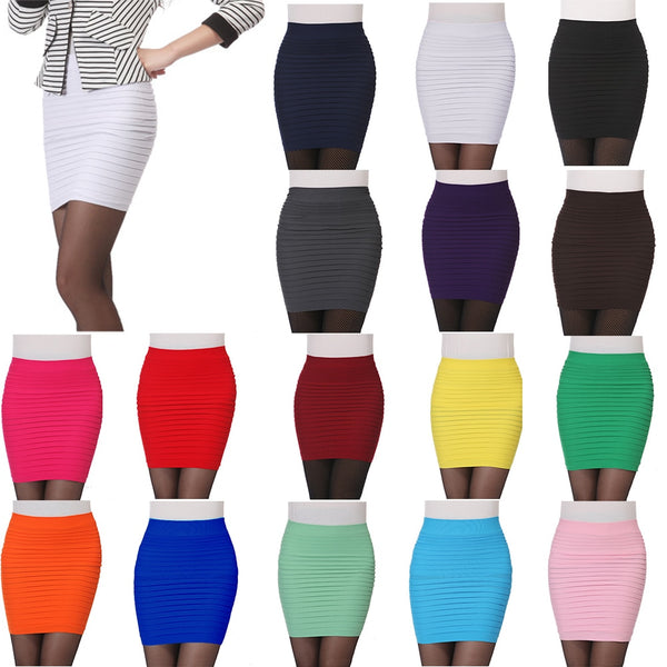 New Women Mini Pleated Elastic Short Skirt Pencil Skirt Bodycon Slim Skirt Seamless Tight Fitted Skirt